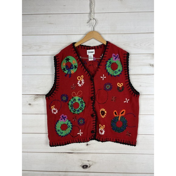 Designers Originals Studio Sweater Vest Womens 3X Holiday Christmas Wreaths Knit - Picture 1 of 7